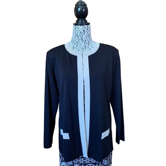 Misook Open Knit Gold Trim Cardigan Black Size M - Picture 11 of 12